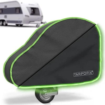 Image de Tarpofix® Housse de Timon avec Bord réfléchissant Bâche pour remorque Caravane &amp; Camping Car Universelle Double Fermeture à clic Couverture d&#039;attelage
