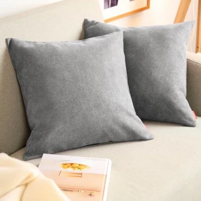 Image de Blumtal Lot de 2 Housses Coussins 40x40 Gris en Chenille douillettes avec Fermeture éclair cachée, certifiée Oekotex, pour décoration et canapé