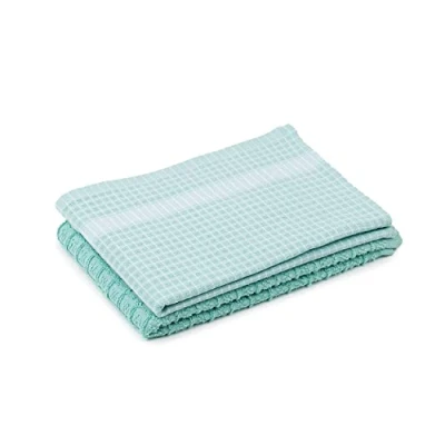 Image de Amago Torchons en Jacquard (Lot de 2), 50 x 70 cm Turquoise/Blanc