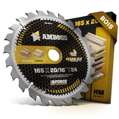 Image de AMBOSS WERKZEUGE® Lame de scie circulaire HM, 165 x 20/16 mm, 16 Z24, à dents alternées, pour bois Allround, avec bague réduction, Makita 5603K, 5603RK, BSS610, BSS611, HS6101, HS6101J1