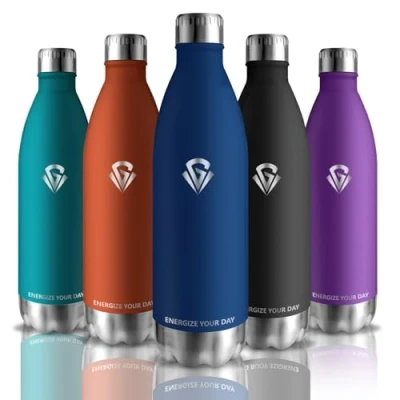 Image de Grsta Gourde 1l, Isotherme Anti Fuite, Sport Froid&amp;Chaud, sans BPA, Reutilisable pour Running, Facile à Transporter, Bouteille d&#039;eau Chaude, Café, Thé, Bleu Foncé