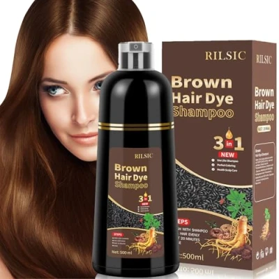Image de Shampoing Colorant,Shampoing Cheveux Colorés Instantanée, Hair Dye Shampoo 3 En 1,Hair Color Teinture Shampooing Colorant Blancs,Coloration Minutes (Brun)