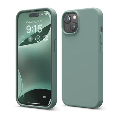 Image de elago Coque Silicone Liquide Compatible avec iPhone 15, Qualité Supérieure, Protection Intégrale [Structure Antichoc 4 Couches], Doublure Microfibre Douce Anti Rayures (Vert Nuit)
