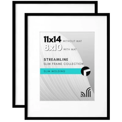 Image de Americanflat Lot de 2 cadres photo 27,9 x 35,6 cm, bordure fine, 20,3 25,4 cm avec passe partout et cadre sans partout, formats horizontaux verticaux, pour mur table