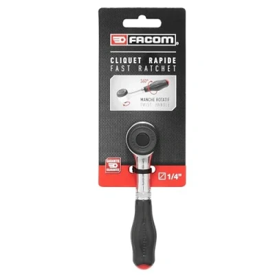 Image de FACOM Clé à Cliquet 1/4&#039;&#039; Manche Hélicoïdal Action Rapide R.360PB Cric Poignée Rotative Ergonomique Antidérapant Incréments de 6 Serrage Final Verrouillage Sécurité