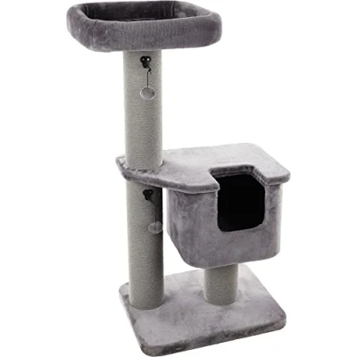 Image de Flamingo Arbre à Chat Viola Gris 78x54x124cm Poteau Plateformes rembourrées et cachette rembourrée Jouets avec Clochette pour Plus de Plaisir