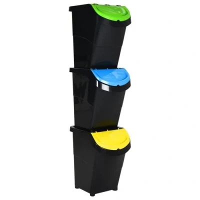 Image de vidaXL Poubelles empilables avec couvercles 3 pcs noir PP 120 L 364071