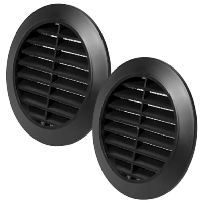 Image de Vent Systems Lot de 2 caches d&#039;aération noirs 80 mm Fentes rondes Couvercle barbecue Protection contre les insectes intégrée Ouvertures CVC pour salle bain,