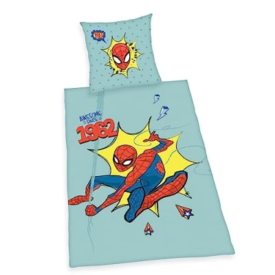 Image de Herding Parure de lit Spiderman avec taie d&#039;oreiller 80 x cm Boutons et Motif réversible, Housse Couette 135 200 cm, Fermeture à Boutons, 100% linon Coton