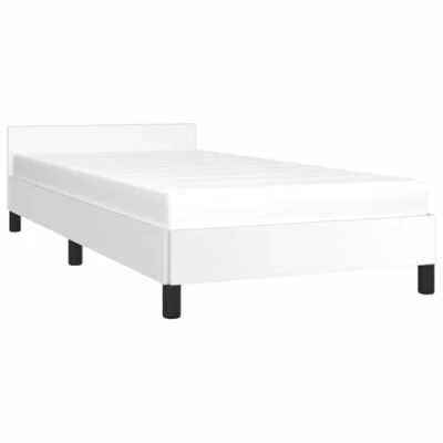 Image de vidaXL Cadre de Lit avec Tête Sommier à Lattes Rembourré Simple Adulte Chambre Intérieur Blanc 90x200 cm Similicuir