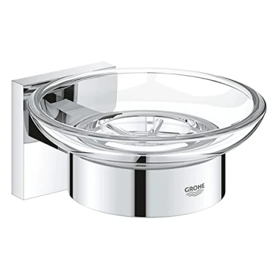 Image de GROHE Start Cube Porte Savon avec Support pour Salle de Bain, Fixations Cachées, A coller QuickGlue ou à visser, Supersteel, 41096DC0