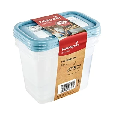 Image de keeeper Lot de 3 Boîtes Congélation, Couvercle Réinscriptible, x 1 l, 15,5 10,5 11,5 cm, Mia Magic Ice, Nordic Blue