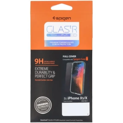 Image de Verre Trempé Apple iPhone X: Spigen Protection d&#039;écran GLAStR Téléphone Bordures noires