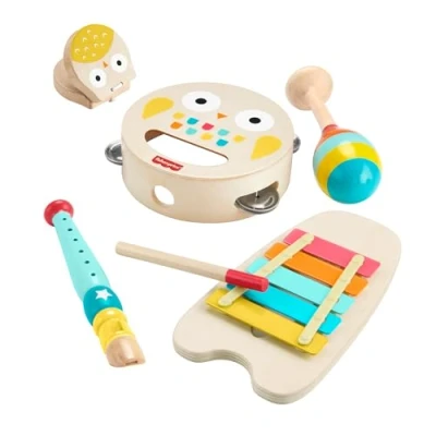 Image de Fisher Price Coffret Musical pour Tout Petits avec Instruments en Forme d’Animaux, 6 pièces Bois, Enfants à partir de 2 Ans, HXT90