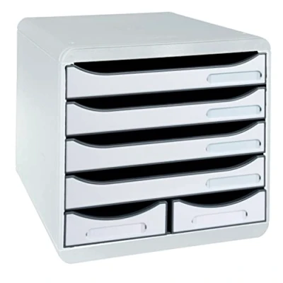 Image de Exacompta Réf. 312740D BIG BOX MAXI 1 Caisson 4 tiroirs pour document A4+ et 2 petits ranger des ustensiles Dimensions extérieures : P 34,7 x l 27,8 H 27,1 cm Gris lumière