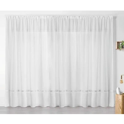 Image de Linder 0360 /10/343 Voilage Grande Largeur Base Feuille de Chêne Blanc Galon Fronceur 420 x 240 cm