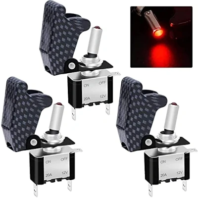 Image de Taiss 3 pièces Interrupteur à Levier Avec LED Rouge 12V 20A Marche/Arrêt SPST Broches Bascule 2 Positions Couvercle de Sécurité Imperméable,pour Bateau Auto Camion ASW 07DRGYMZ