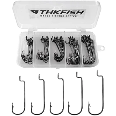 Image de THKFISH 100pièces/boîte hameçons Texan Crochets décalés de pêche Convient à leurres cuillères Offset Hooks # 2# 1 1/0 2/0 3/0