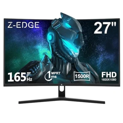 Image de Z Edge Ecran Pc Gamer Incurvé 27&#039;&#039; 165 Hz, 1ms, FreeSync, FHD(1920x1080), Moniteur Gaming Lunette Ultra Fine 16:9, 1500R VA, Inclinaison Réglable, 2* HDMI2.0 &amp; DP1.4, VESA 100*100mm(Câble HDMI Inclus)