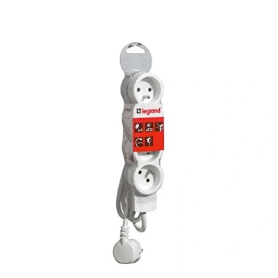 Image de Legrand 050056 Rallonge Multiprise 4 Prises de Courant avec Cordon 3m, 2P+T, 16A, 230V, Blanc et Gris