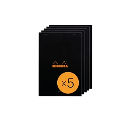 Image de RHODIA 190009Cpack Bloc Notes Agrafé N19 Black A4+ 80 Feuilles Détachables Papier Clairefontaine Uni Blanc g/m² Couverture en Carte Enduite Paquet de 5 blocs