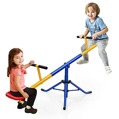 Image de COSTWAY Balançoire à Bascule Tapecul pour Enfant Pivotante 360 avec Pieds d&#039;Arrêt Jouet d&#039;Extérieur Jardin 3 8 ans
