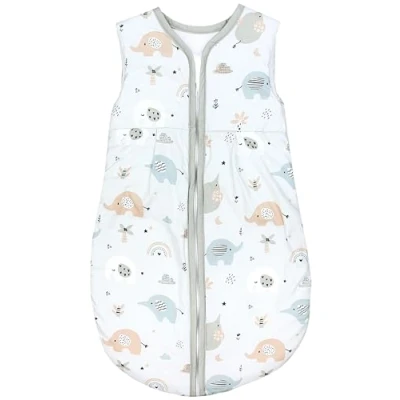 Image de TupTam Gigoteuse Bébé tout au long de l&#039;année, certifiée OEKO TEX, 2.5 TOG, sans manches, rembourrée, Éléphant Bleu Beige Vert, 68 74
