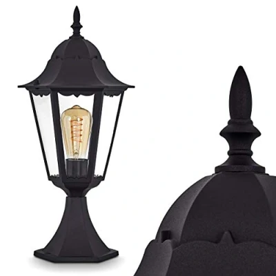 Image de HOFSTEIN Borne de jardin HongKong en fonte d&#039;aluminium noir, luminaire d&#039;extérieur (IP44) au design classique, 49 cm haut, pour une ampoule E27, ampoule(s) non incluse(s)