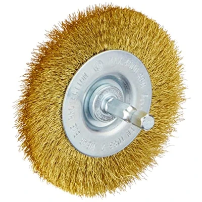 Image de kwb brosse à disque, fine, fil de laiton, Ø 75 mm pour le métal et la pierre, métallique perceuse, y compris tige hexagonale E6.3, dérouiller, décalaminer, rendre rugueux nettoyer