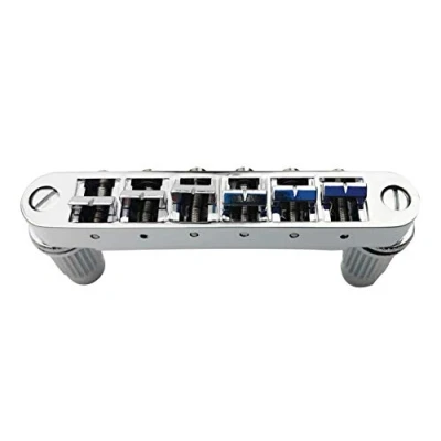 Image de Guyker Guitar Saddle Bridge Tune O Matic Bridges with Post Hole 6.3mm Replacement Compatible Gibson Les Paul LP SG EPI 6 String Electric BM003 (Chrome)
