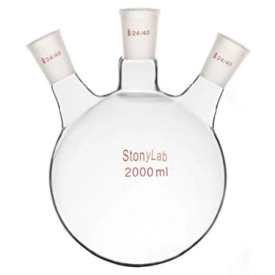 Image de StonyLab Borosilicaté Verre 3 COL Rond Fond Flasque RBF, Ballons de Laboratoire Neck Round Bottom Flask avec 24/40 Centre et côté Standard Fuseau Extérieure Joint 2000ml