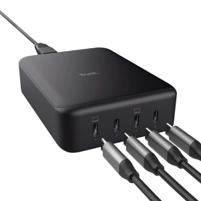 Image de Trust Maxo Chargeur USB C 240W Rapide Bureau 4 Ports C, PD Desktop Multiprise Adaptateur GaN iPhone iPad Samsung Galaxy Ordinateur Portable Tablette Laptop Noir