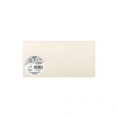 Image de Clairefontaine 11586C Paquet de 25 Cartes Simples Format DL 10,6x21,3cm 210g/m² Coloris Ivoire Irisé Cartons d&#039;Invitation Evènements et Correspondance Gamme Pollen Papier Premium Lisse