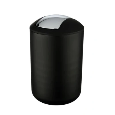 Image de WENKO Petite poubelle salle de bain, à couvercle basculant Brasil L, 6.5L, noir, Ø 19,5 x 31 cm