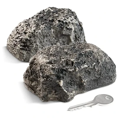 Image de com four® 2X Pierre à Clés Big Mountain d&#039;Imitation avec Compartiment Secret Roche Artificielle pour Géocaching Cachette Aspect Factice de Rocher Artificiel