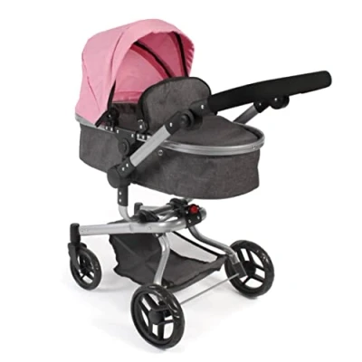 Image de Yolo Poussette de poupée combinée 2 en 1 pour Enfants 4 à 8 Ans, mélange Anthracite/Rose
