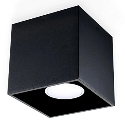 Image de SOLLUX LIGHTING Quad 1 Plafonnier Design Moderne avec Abat jour Rectangulaire Fabriqué en Aluminium Ampoule GU10 Remplaçable, x 40 W Noir, 10 cm