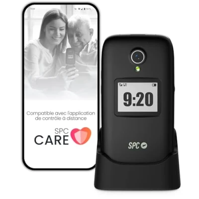 Image de SPC Polaris Téléphone 4G pour Seniors avec Grandes Touches et Bouton SOS Compatible app Gestion à Distance Care (iOS &amp; Android), localisation GPS alertes de sécurité Noir