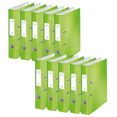Image de Leitz WOW 10060054 Lot de 10 classeurs qualité à 180 en carton gris laminé Vert Format A4 Dos 5,2 cm