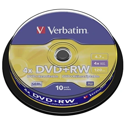 Image de DVD+RW VERBATIM Spindle de 10 4.7 Go 120 minutes Vitesse maxi d&#039;écriture 4x