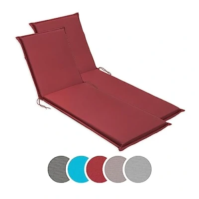 Image de sleepling 193933 Lot de 2 Coussins d&#039;extérieur pour chaises Longues Chaise Jardin Bain Soleil Fabriqué en UE Bande réglage Housse Amovible et Lavable, 190 x 58 6 cm, Rouge