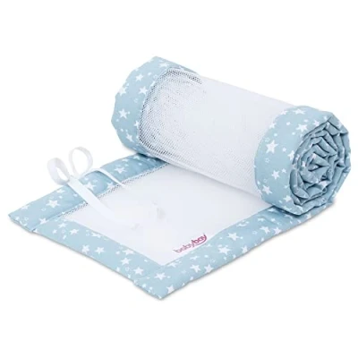 Image de babybay Tour de lit en maille piqué/bordure pour d&#039;appoint/protection contre les chocs bébé, convient modèle Boxspring XXL, bleu azur, étoiles blanches