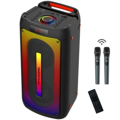 Image de DYNASONIC D30 Enceinte d&#039;extérieur sans Fil. Haut Parleur Bluetooth Portable. Stéréo Lecteur de Son Puissant avec lumières LED intégrées. Micro SD, USB.