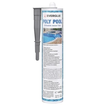 Image de Everglue Colle de montage Poly Pool 1K MS polymère pour collage et étanchéification, utilisable sous l&#039;eau, sans silicone, résistant aux UV, couleur : gris, cartouche 440 g