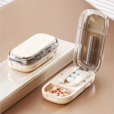 Image de NEERIX séparateur de comprimés pour pilules multiples, coupe portable, grands et petits comprimés, médicaments avec compartiment rangement