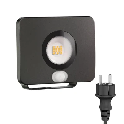Image de ledscom.de projecteur de jardin LED WEGA pour l&#039;extérieur, IP44, détecteur mouvement, fiche, noir, 11,4 W, 944lm, blanc chaud, applique murale, extérieur,