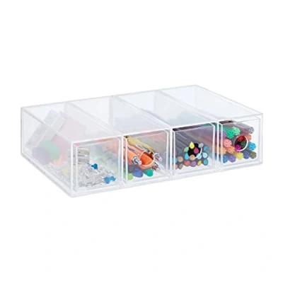 Image de Relaxdays Boîte de Rangement, Format Vertical &amp; Horizontal, tiroirs à 4 Compartiments, HxLxP: 6x25x17,5cm, Transparent