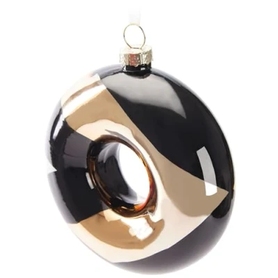 Image de BRUBAKER Boule de Noël Premium Donut Motif Flèche Or, Noir et Blanc d&#039;arbre 10 cm en Verre Pendentif Décoration Peint à la Main Luxe