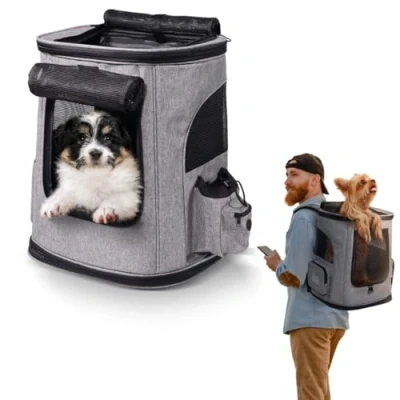 Image de Mobiclinic® Pets, Sac à Dos pour Animaux, Thor, Pliable, Fenêtre en Filet, Poches Accessoires, Multi accès, Double poignée, Réglable, 30x25x40 cm, Transport Chiens et Chats