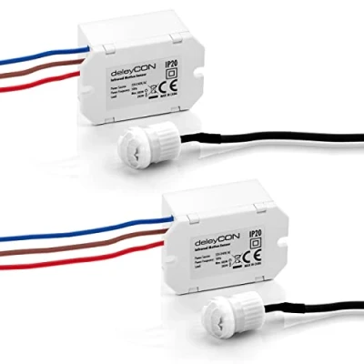 Image de deleyCON 2X Mini Infrarouge Détecteur de Mouvement Intérieur Portée 6m à 360 La Plus Petite Construction Presque Invisible IP20 Montage Encastré Blanc